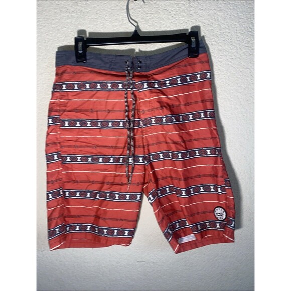Katin USA Red Stripe Surf Swim Board Shorts Unlined Trunks Western Men 30 - Picture 1 of 9